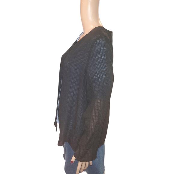 Eileen Fisher Size L Black Semi-Sheer One Button Textured 100% Silk Cardigan - Picture 2 of 8